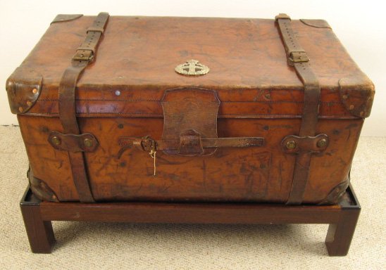 Victorian Antique Leather Military Trunk w/ crown