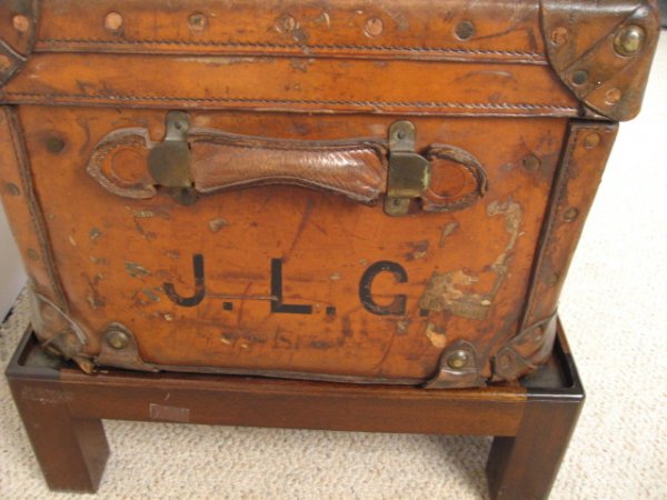 Victorian Antique Leather Military Trunk w/ crown - 4