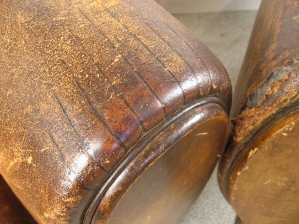 Pr. French Leather Club Chairs, c. 1920 - 4