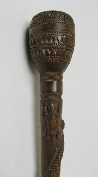 German Carved Walking Stick w/ snake and lizard - 2
