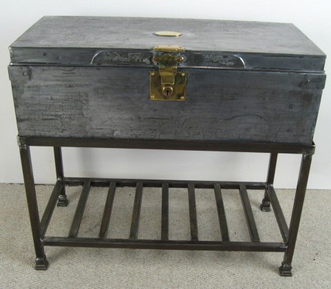 English Metal Trunk for dress uniforms on stand