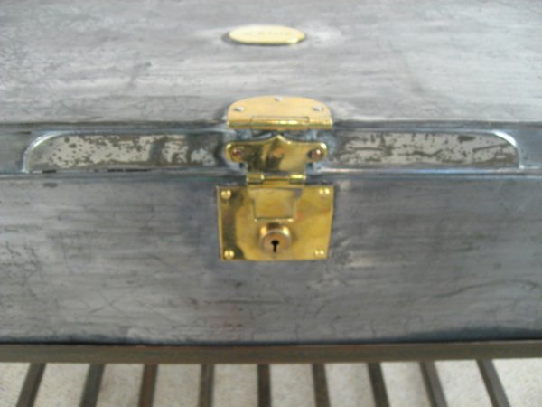 English Metal Trunk for dress uniforms on stand - 2