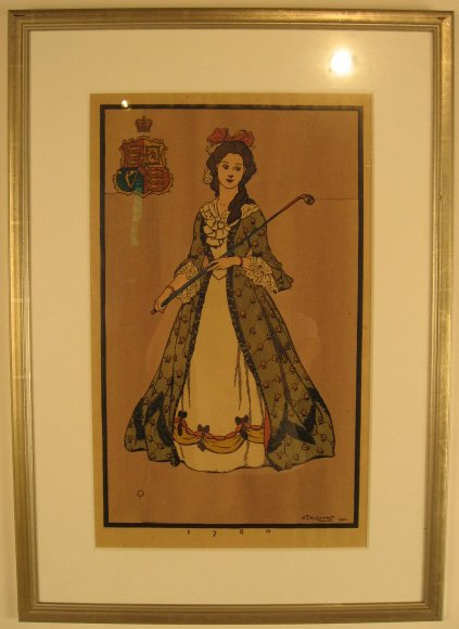 F.T Richards Lithograph of Lady Golfer in Costume