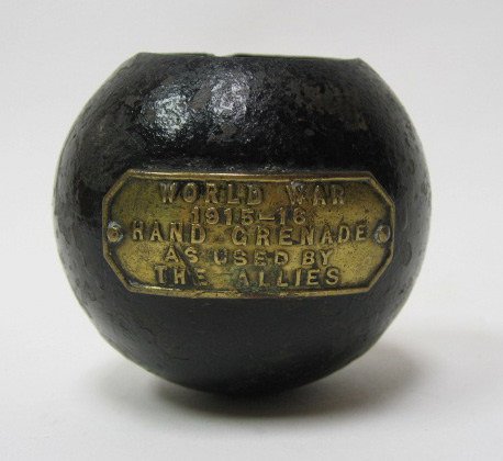 WWI Grenade Ball w/ plaque "World War 1915-16