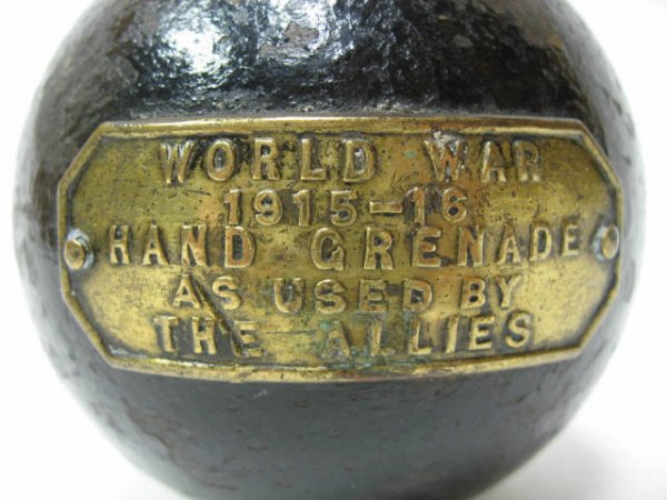 WWI Grenade Ball w/ plaque "World War 1915-16 - 2