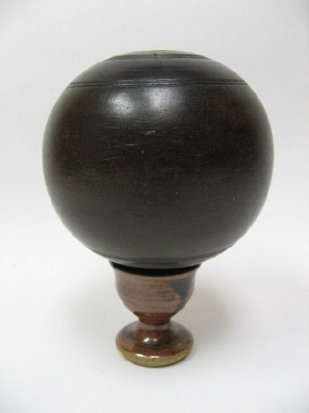 Lawn Bowling Ball with Ivory Inserts, on Stand,