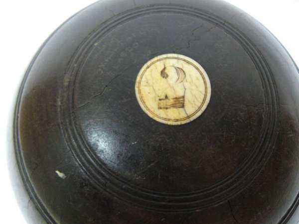 Lawn Bowling Ball with Ivory Inserts, on Stand, - 3