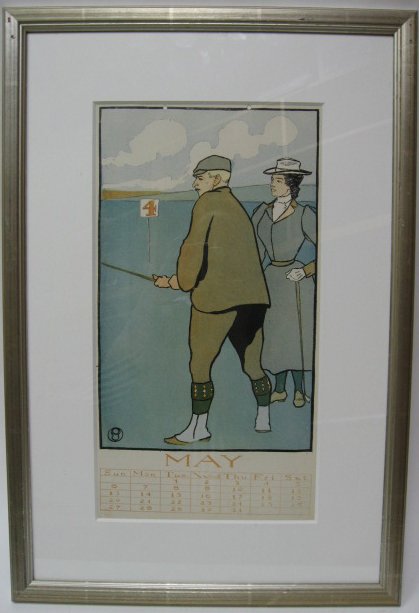 Penfield Calendar Page May, c. 1900 w/ two golfers
