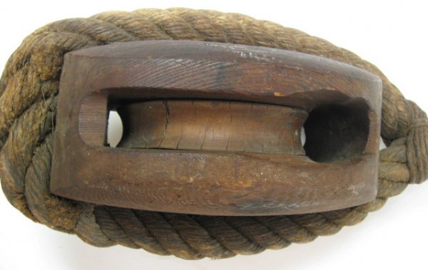 Pulley, Wood, Rope, Iron Hook - 4