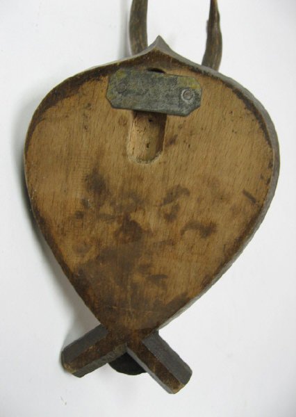 Roebuck Horns Mounted on Folk Art Plaque, - 3