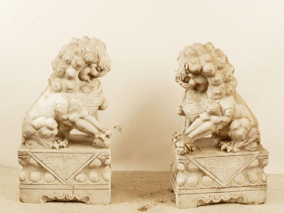 A Pair of Marble Foo Lions, the male and female, r - 2
