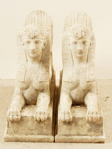 A Pair of French Cast Stone Sphinx, from Lyon, Fra