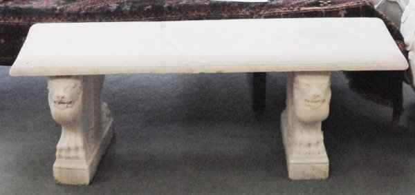 A Pair of Marble Garden Benches, with foliate and