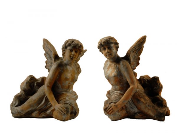 A Pair of Very Early Terra Cotta Angels, partially