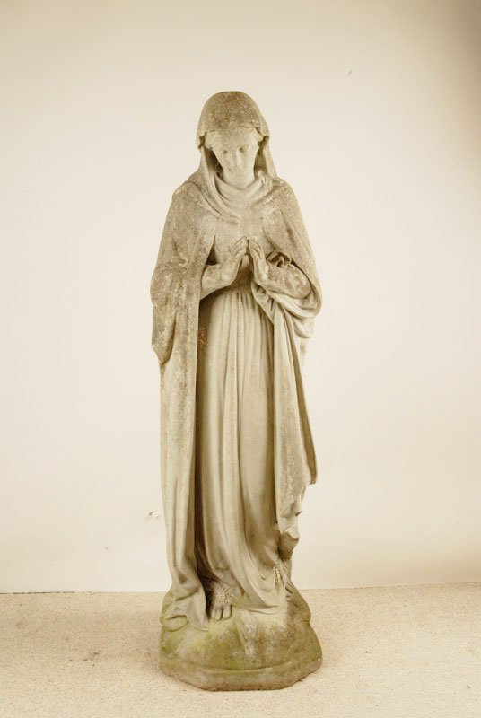 An Early Cast Madonna Figure, 56" high. Repairs.