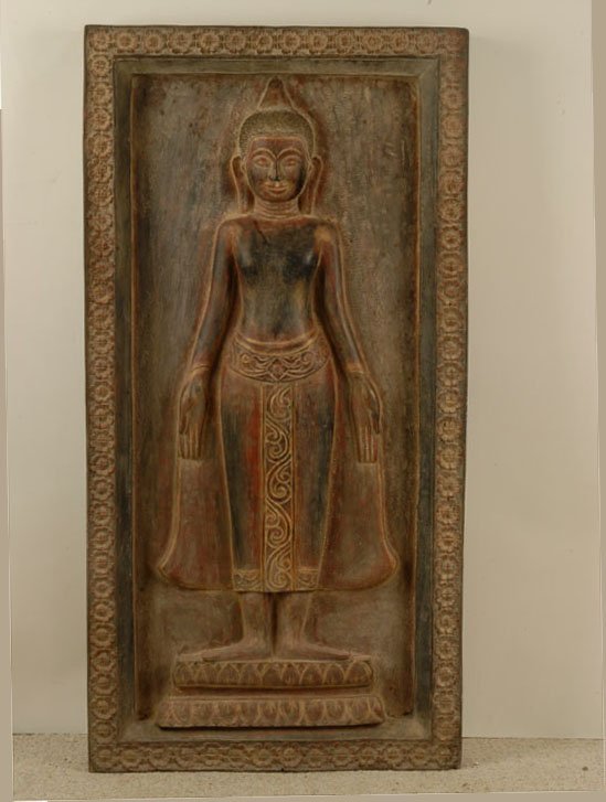 An Early Asian Carved Wood Panel, Thai or Indonesi