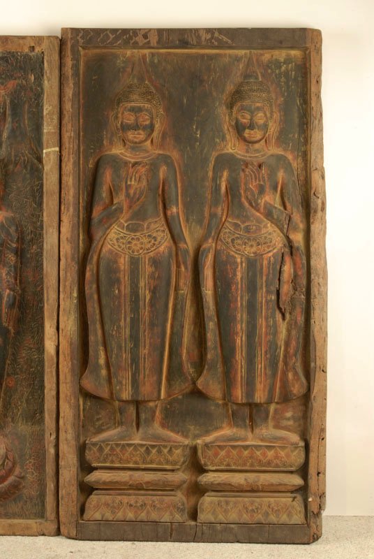 A Pair of Early Asian Carved Wood Panels, Thai or  - 3