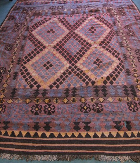 Semi-Antique Kilim 9'11" x 6'6", some damage.
