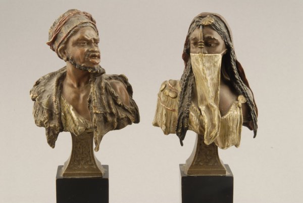 A Pair of Vienna Bronze Busts, of Tauregs, a man a