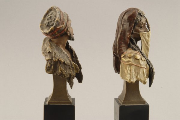 A Pair of Vienna Bronze Busts, of Tauregs, a man a - 2