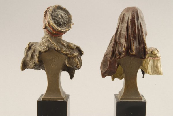 A Pair of Vienna Bronze Busts, of Tauregs, a man a - 3