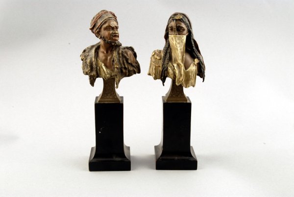 A Pair of Vienna Bronze Busts, of Tauregs, a man a - 6
