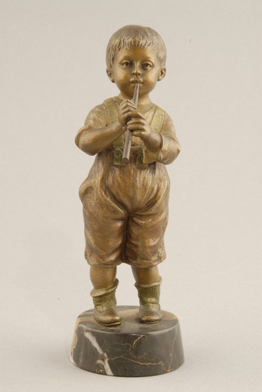 A Vienna Bronze Figure of a young boy playing a fl - 3