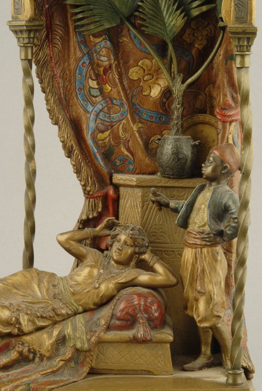 A Vienna Bronze Lamp, of a lady reclining in her h - 5