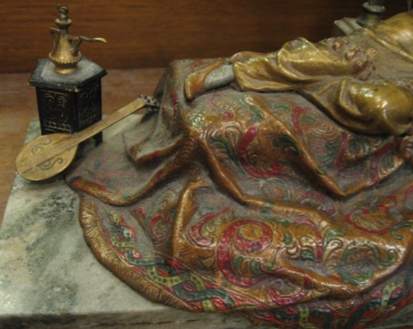 A Vienna Bronze Lamp, of a lady reclining in her h - 9