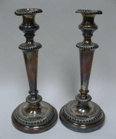 Pr. Sheffield Silverplate Candlesticks 12" H.