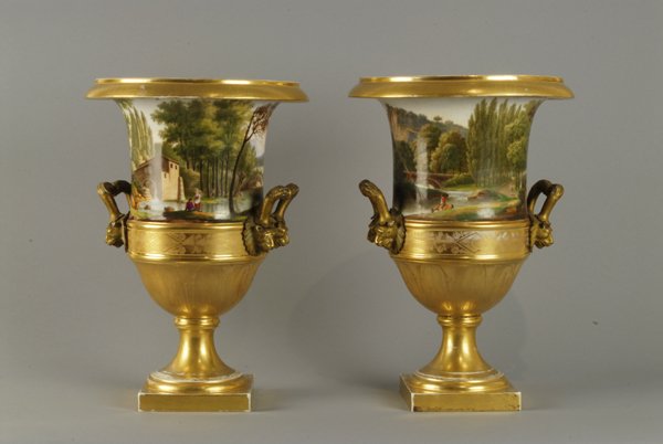 A Pair of Old Paris Campagna Urns, painted with pa
