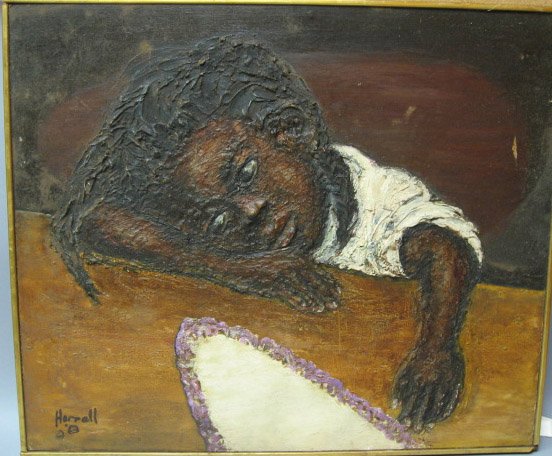 African American Oil Painting on Board, by Harrel