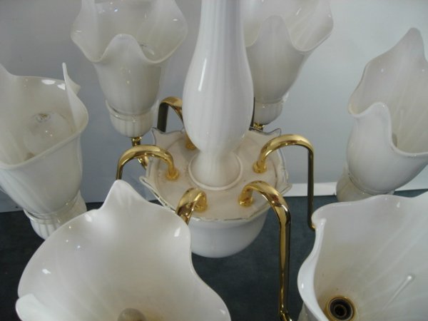 Murano White Glass and Brass Chandelier - 3