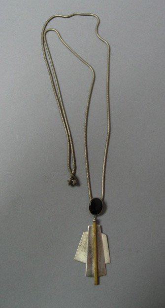 Sterling Necklace with Pendant on Chain Art Deco