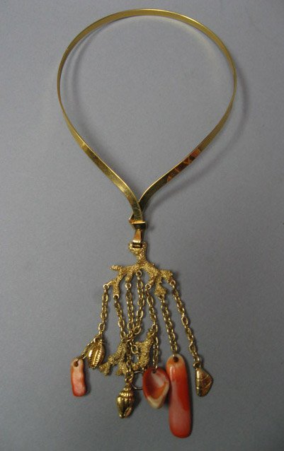 Necklace with Coral Sea-Motif Charms Suspended