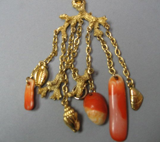 Necklace with Coral Sea-Motif Charms Suspended - 3