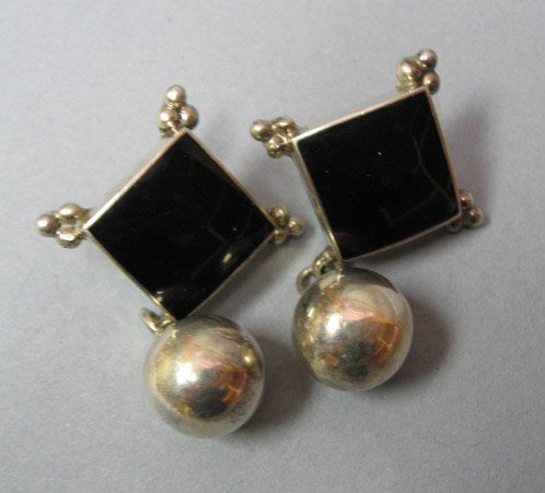 Sterling Earrings w/ Black Diamond Shaped Centers
