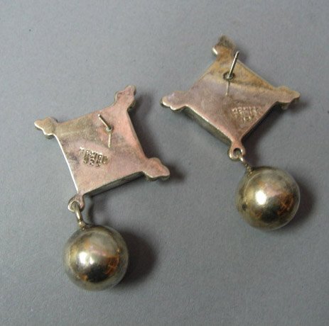 Sterling Earrings w/ Black Diamond Shaped Centers - 2