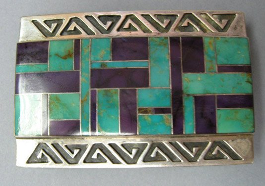 Turquoise & Sugilite Sterling Belt Buckle