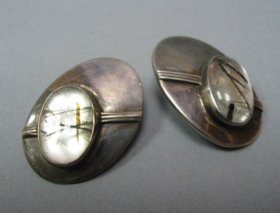 Sterling & Moss Agate Earrings with Geometric