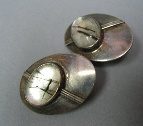 Sterling & Moss Agate Earrings with Geometric - 2