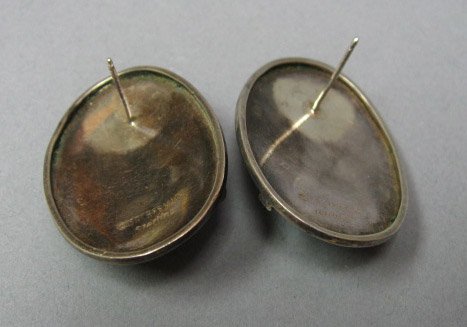 Sterling & Moss Agate Earrings with Geometric - 3