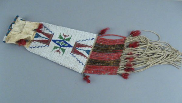 Sioux Tobacco Bag, beaded w/ feathers & leather