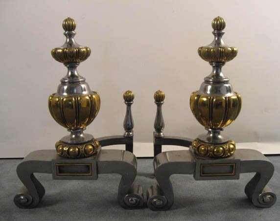 Brass & Polished Steel Fire Dogs,