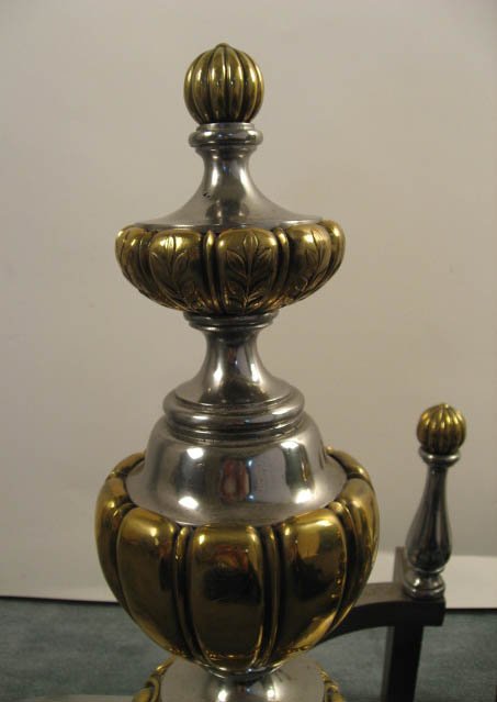 Brass & Polished Steel Fire Dogs, - 3