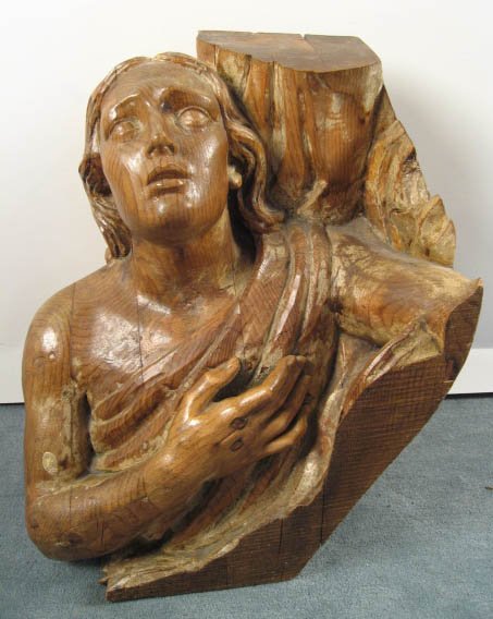 An Early Italian Carved Wood Bust;