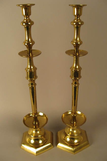 A Pair of Large Brass Candlesticks,