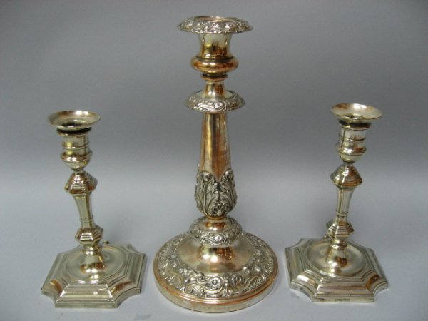 Three Sheffield Silverplate Candlesticks