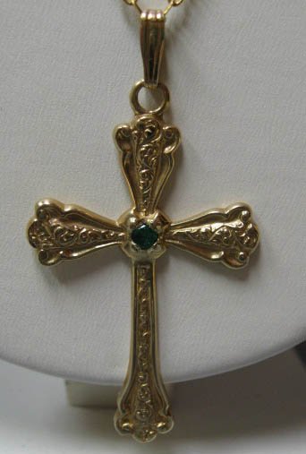 A Gold & Emerald Cross Pendant, - 2