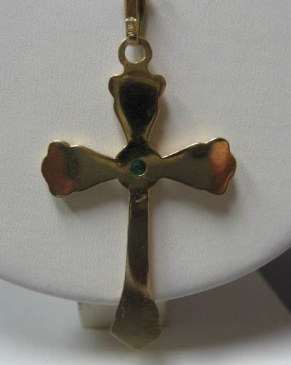 A Gold & Emerald Cross Pendant, - 3